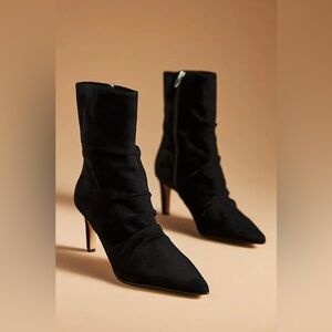Dolce Vita Fernly Onyx Suede Pointed-Toe Ruched Kitten Heel Boots Sz 6 BNWB